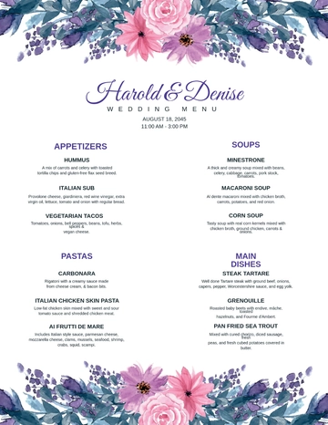 Free Buffet Wedding Menu Template to Edit Online