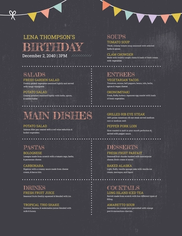 Free Chalk Board Birthday Menu Template to Edit Online