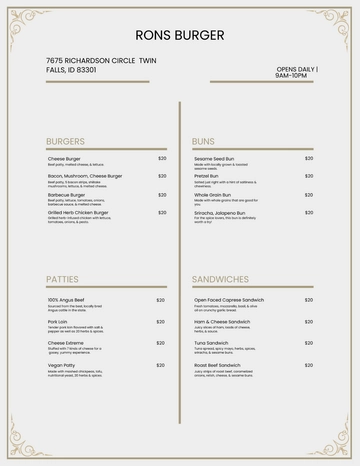 Free Classy Classic Burger Menu Template to Edit Online