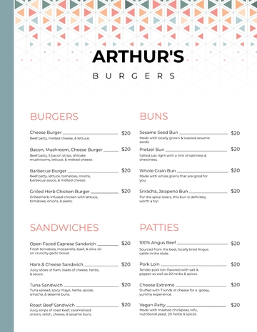 Free Creative Burger Menu Template to Edit Online