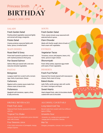 Free Downloadable Birthday Menu Template to Edit Online