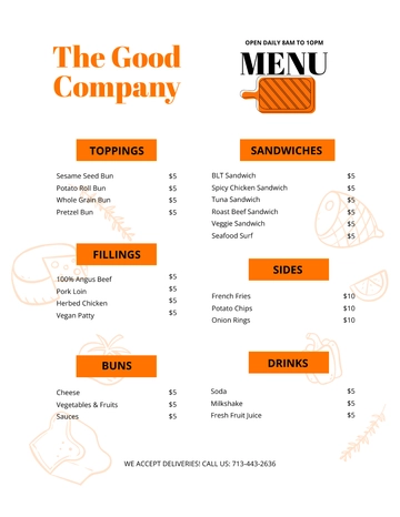 Free Editable Sandwich Sub Menu Template to Edit Online