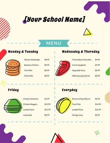 Free Elementary School Menu Template to Edit Online