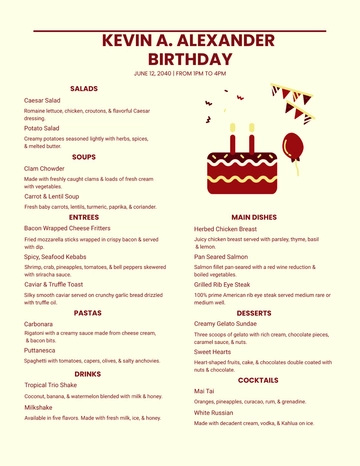 Free Modern Birthday Menu Template to Edit Online