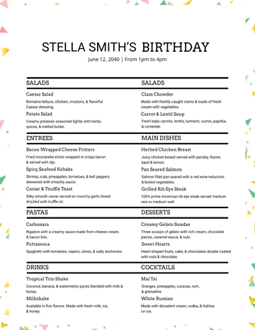 Free Restaurant Birthday Menu Template to Edit Online