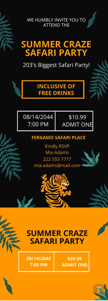 Free Safari Party Ticket Invitation Template to Edit Online