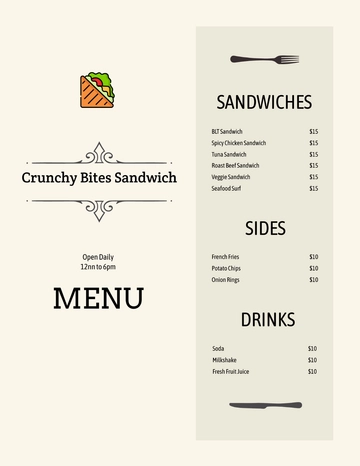 Free Blank Sandwich-Sub Menu Template to Edit Online