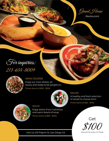 Free Dinner Flyer Menu Template to Edit Online