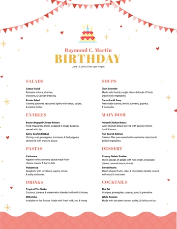 Free Disney Birthday Menu Template to Edit Online