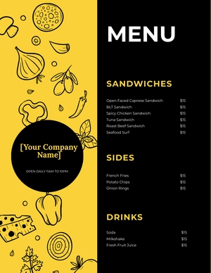Free Printable Sandwich- Sub Menu Template to Edit Online