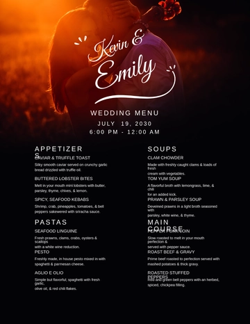 Free Romantic Wedding Menu Template to Edit Online