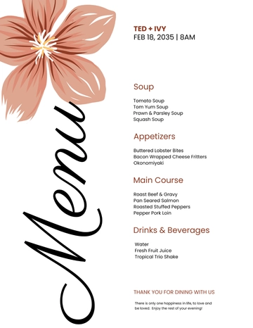 Free Formal Wedding Menu Template to Edit Online