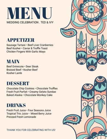 Free Jewish Wedding Menu Template to Edit Online