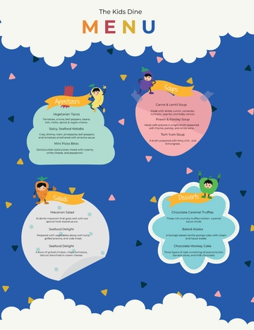 Free Kids Dinner Menu Template to Edit Online