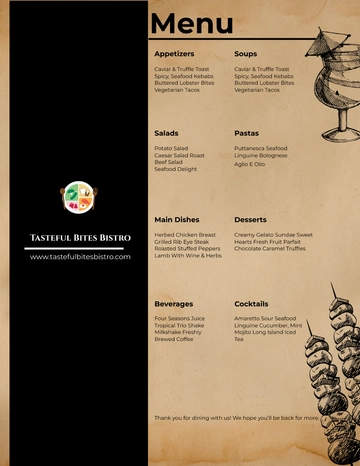 Free Lunch Dinner Menu Template to Edit Online