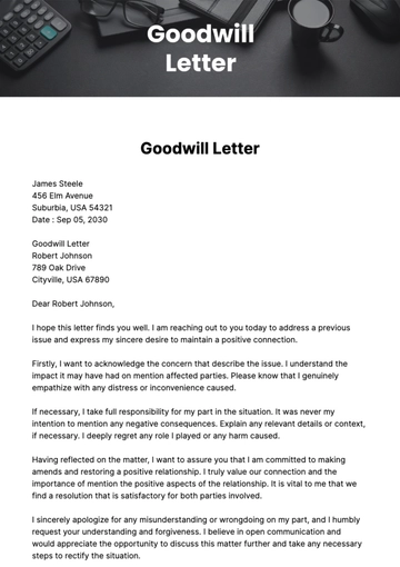 Free Goodwill Letter Template to Edit Online