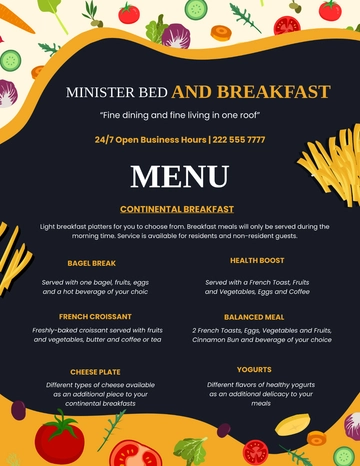 Free Continental Breakfast Menu Template to Edit Online