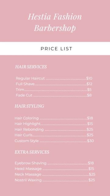 Free Barber Service Price List Template to Edit Online