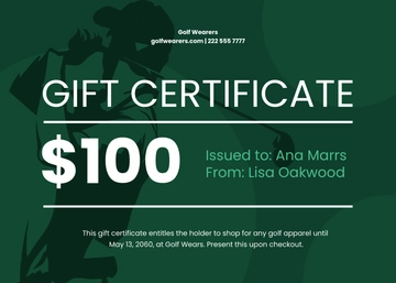 Free Golf Gift Certificate Template to Edit Online