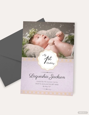 Baby Girl 1st Birthday Invitation Template