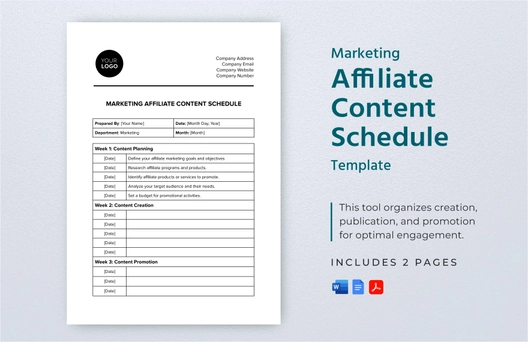 Marketing Affiliate Content Schedule Template Marketing Affiliate Content Schedule Template