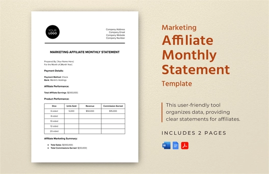 Marketing Affiliate Monthly Statement Template Marketing Affiliate Monthly Statement Template
