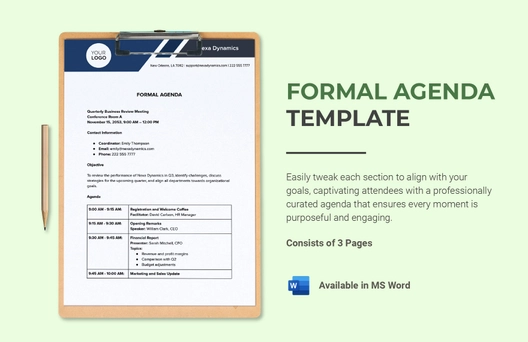 Formal Agenda Template Formal Agenda Template