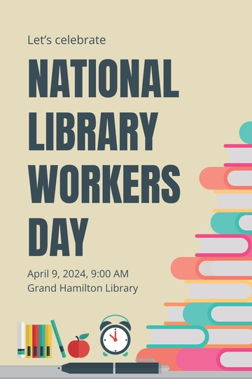 Free National Library Workers Day Pinterest Pin Template to Edit Online