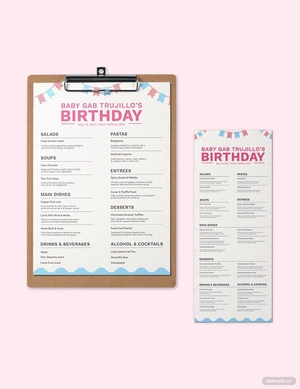 Blank Birthday Menu Template