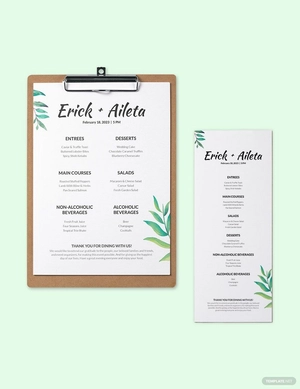 Blank Wedding Menu Template