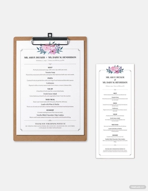Downloadable Wedding Menu Template