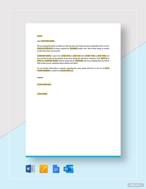 Request for Pickup of Repaired Merchandise Template