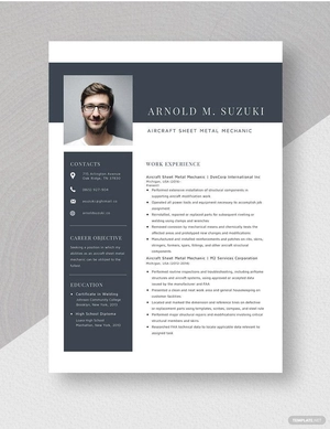 Aircraft Sheet Metal Mechanic Resume