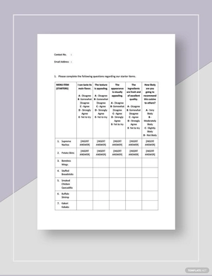 Survey Questionnaire for Food Business Template