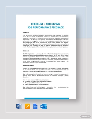 Checklist Giving Job Performance Feedback Template