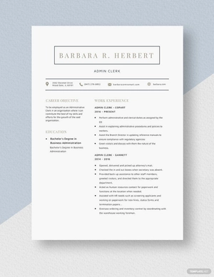 Admin Clerk Resume
