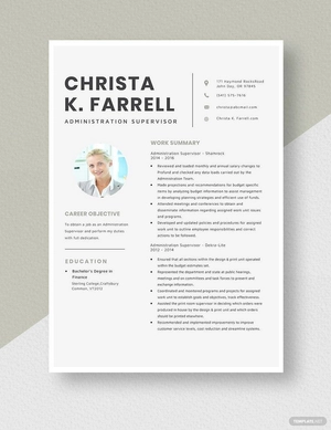 Administration Supervisor Resume