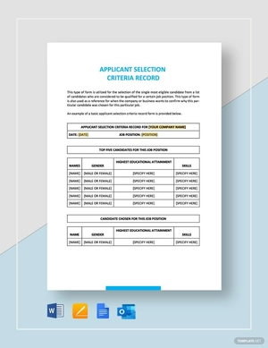 Sample Applicant Selection Criteria Record Template