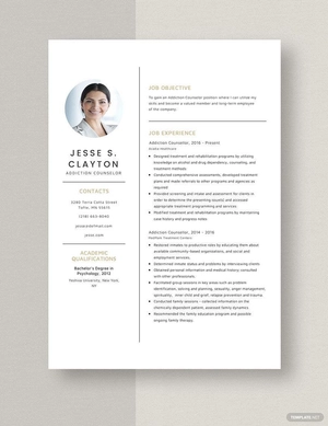 Addiction Counsellor Resume