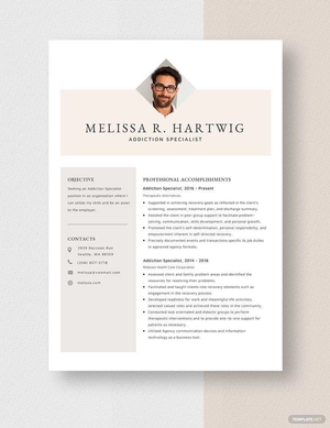Addiction Specialist Resume