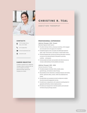 Addiction Therapist Resume