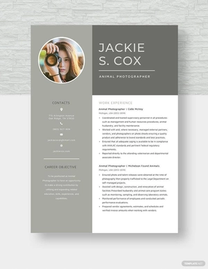 Animal Photographer Resume