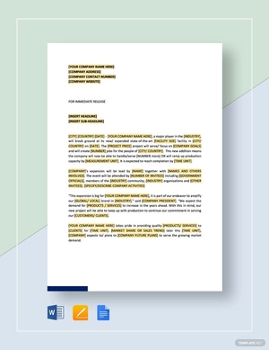 Press Release Company Has Expanded its Facilities Template