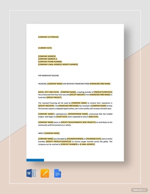 Press Release Company Has Received Financing Template