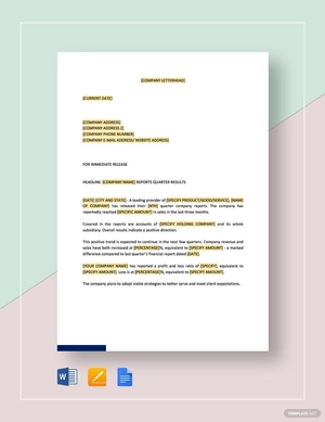 Press Release Company Reports Quarter Results Template