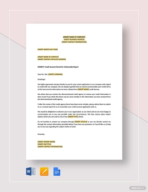 Company Credit Account Denial for Unfavorable Report Template