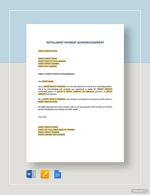 Installment Payment Acknowledgement Template