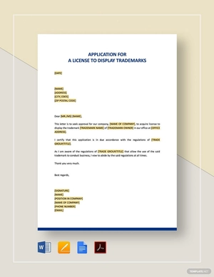 Application for a License to Display Trademarks Template