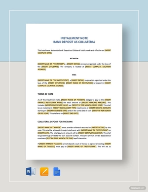 Installment Note Bank Deposit as Collateral Template Installment Note Bank Deposit as Collateral Template