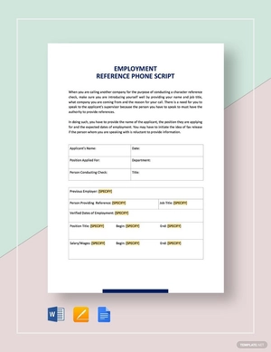 Reference Check Phone Script Form Template